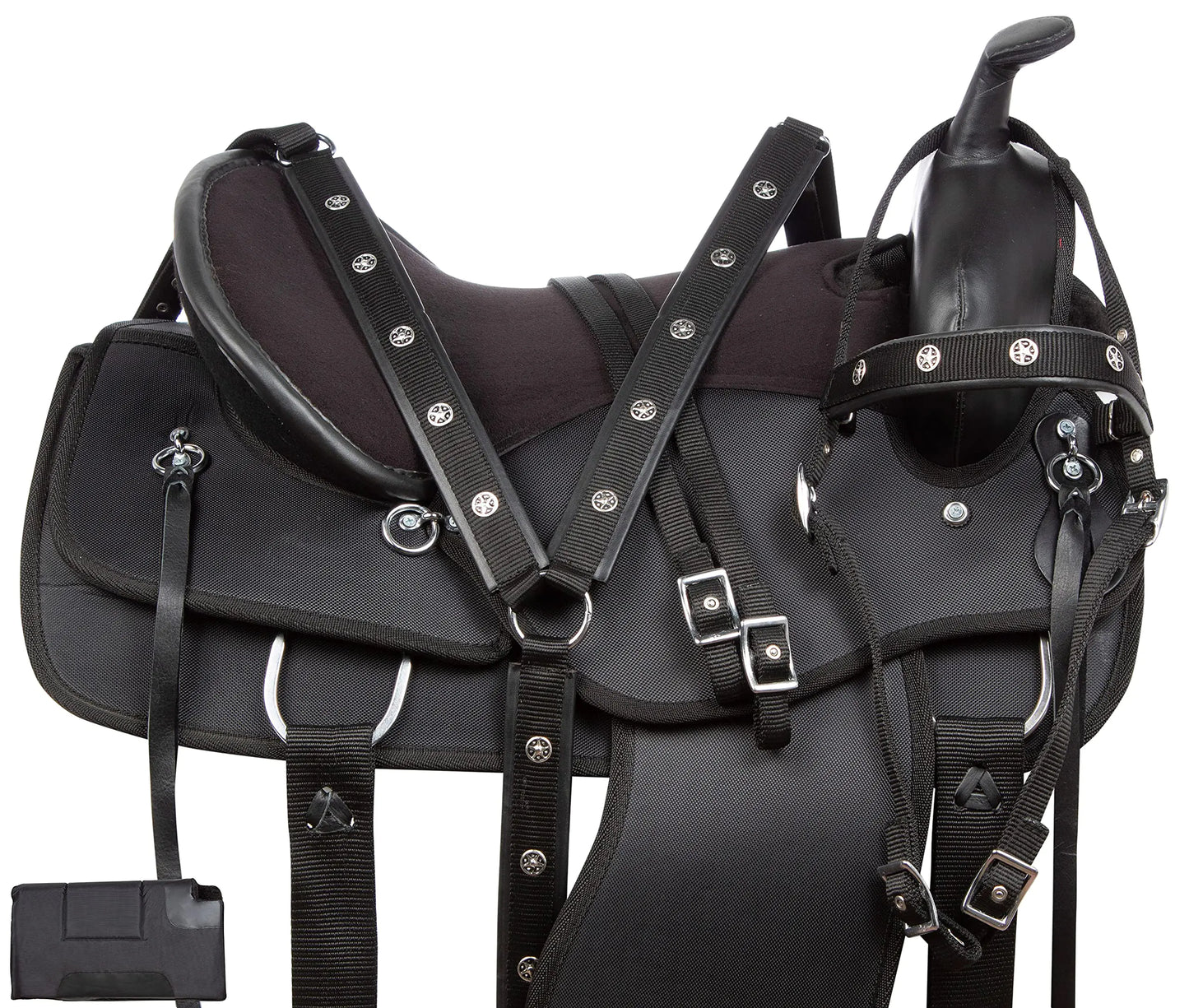 Acerugs Synthetic Cordura Western Saddle - Black Plain SQHB, 16"