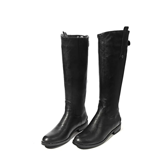 Contrast Trim Equestrian Riding Boots - Black, 43