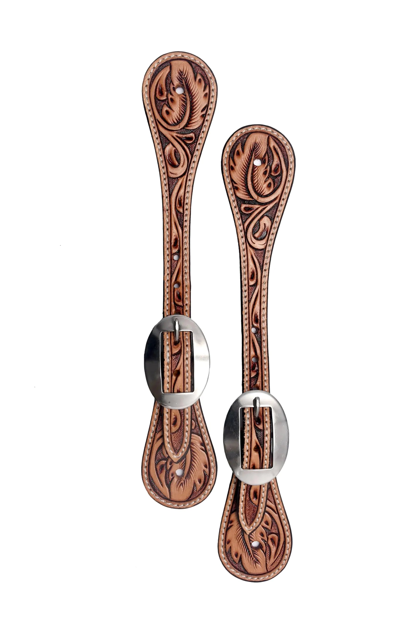 BLACK HOOF Floral Tooled Leather Spur Straps - Natural