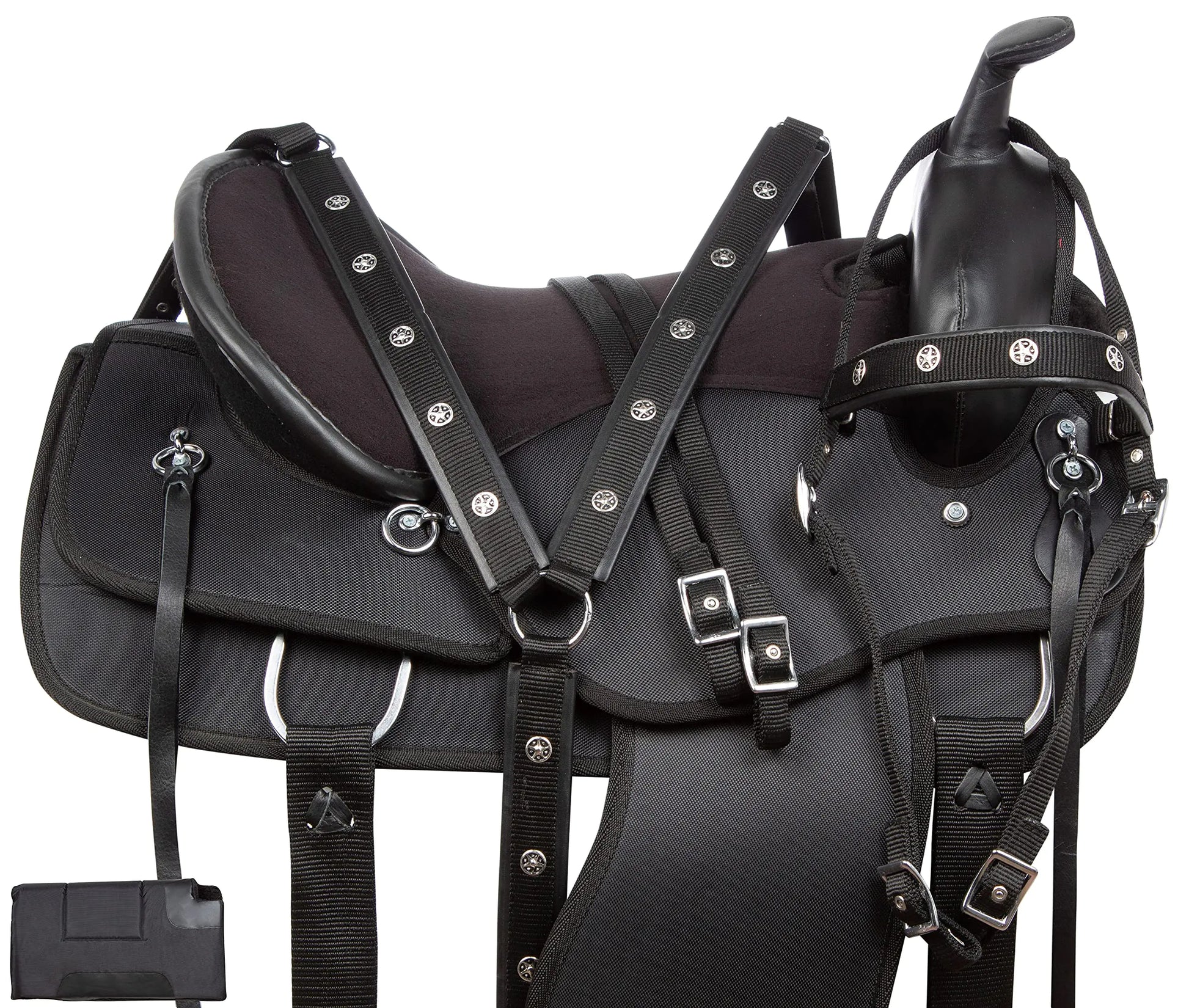 Acerugs Synthetic Cordura Western Saddle - Black Plain SQHB, 16"