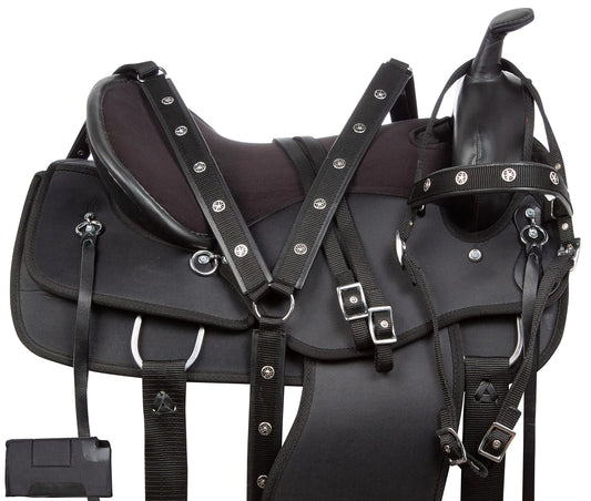 Acerugs Synthetic Cordura Western Saddle - Black Plain SQHB, 16"