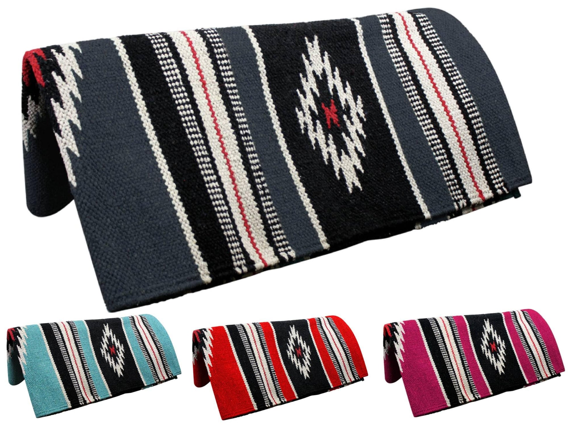 Tahoe Tack Hand-Woven Navajo Saddle Blanket - Turquoise/Black/White