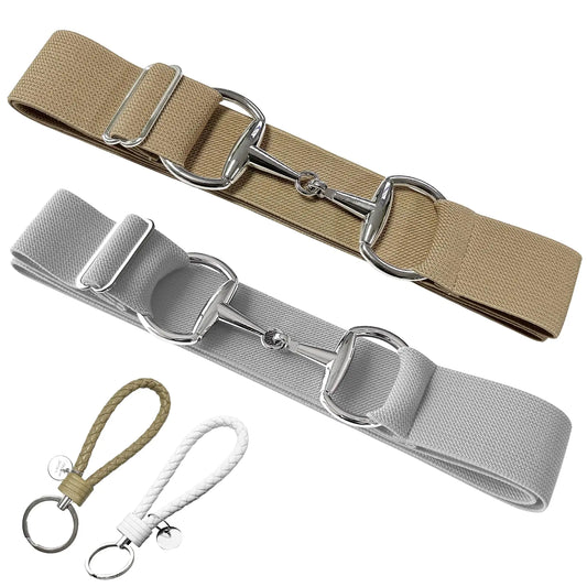 Elastic Equestrian Belt, 2-Pack - Grey+khaki